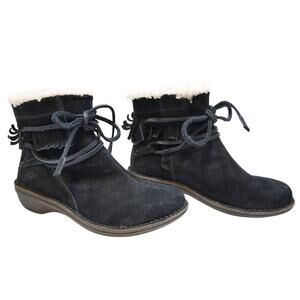 UGG Australia Black Gaviota Fringe Suede Sheepskin Ankle Boots Woman's Size 7